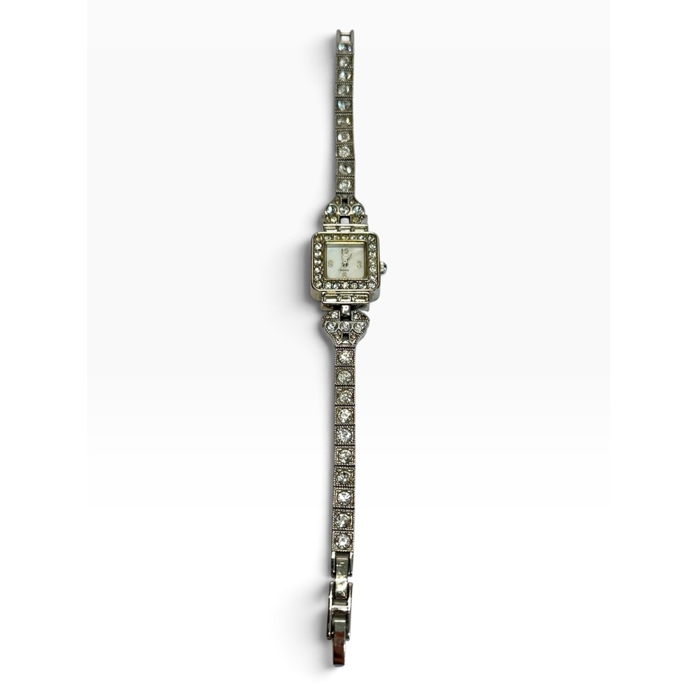 Rhinestone Dress Watch Womens Silver Tone Square MOP Dial F3059331/U